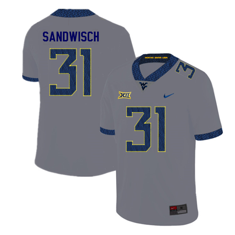 NCAA Men's Zach Sandwisch West Virginia Mountaineers Gray #31 Nike Stitched Football College 2019 Authentic Jersey GX23A85MZ